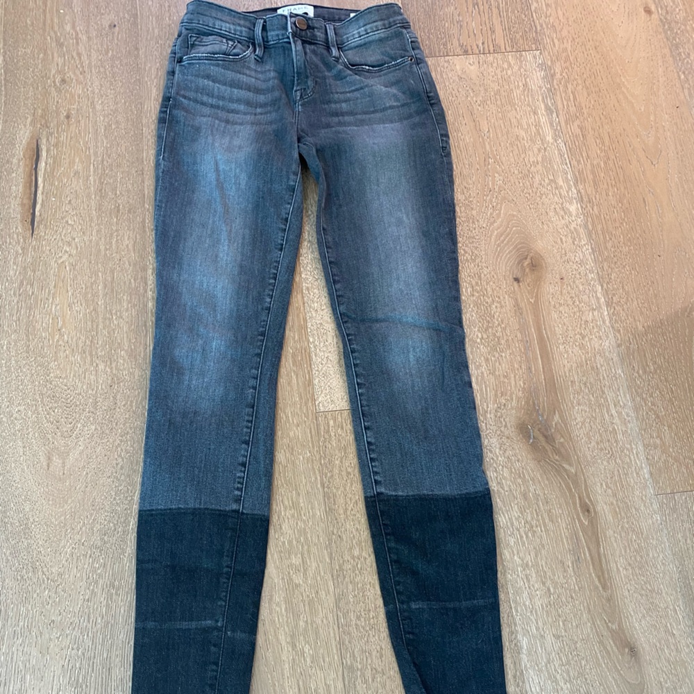 Frame two tone black dropped ankle jeans. Size 26.